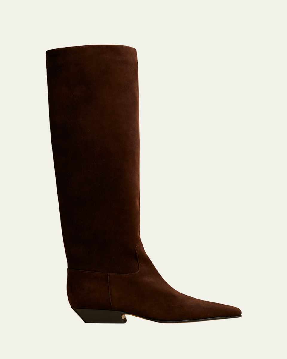 Suede Square-Toe Knee Boots
